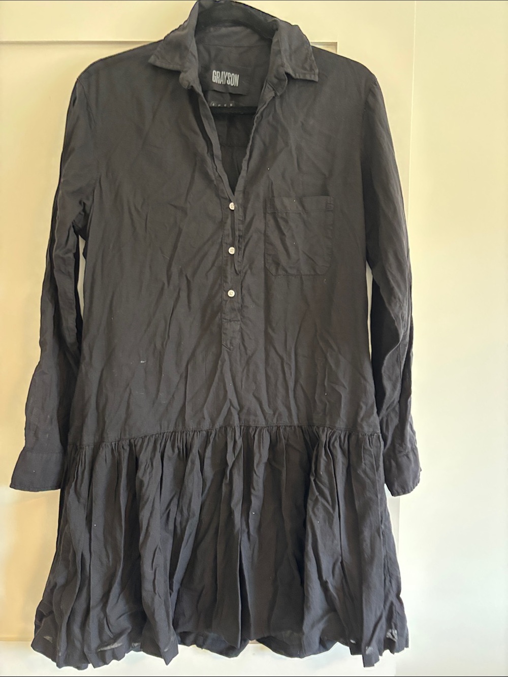 Grayson Black Long-Sleeve Button-Front Tiered Dress